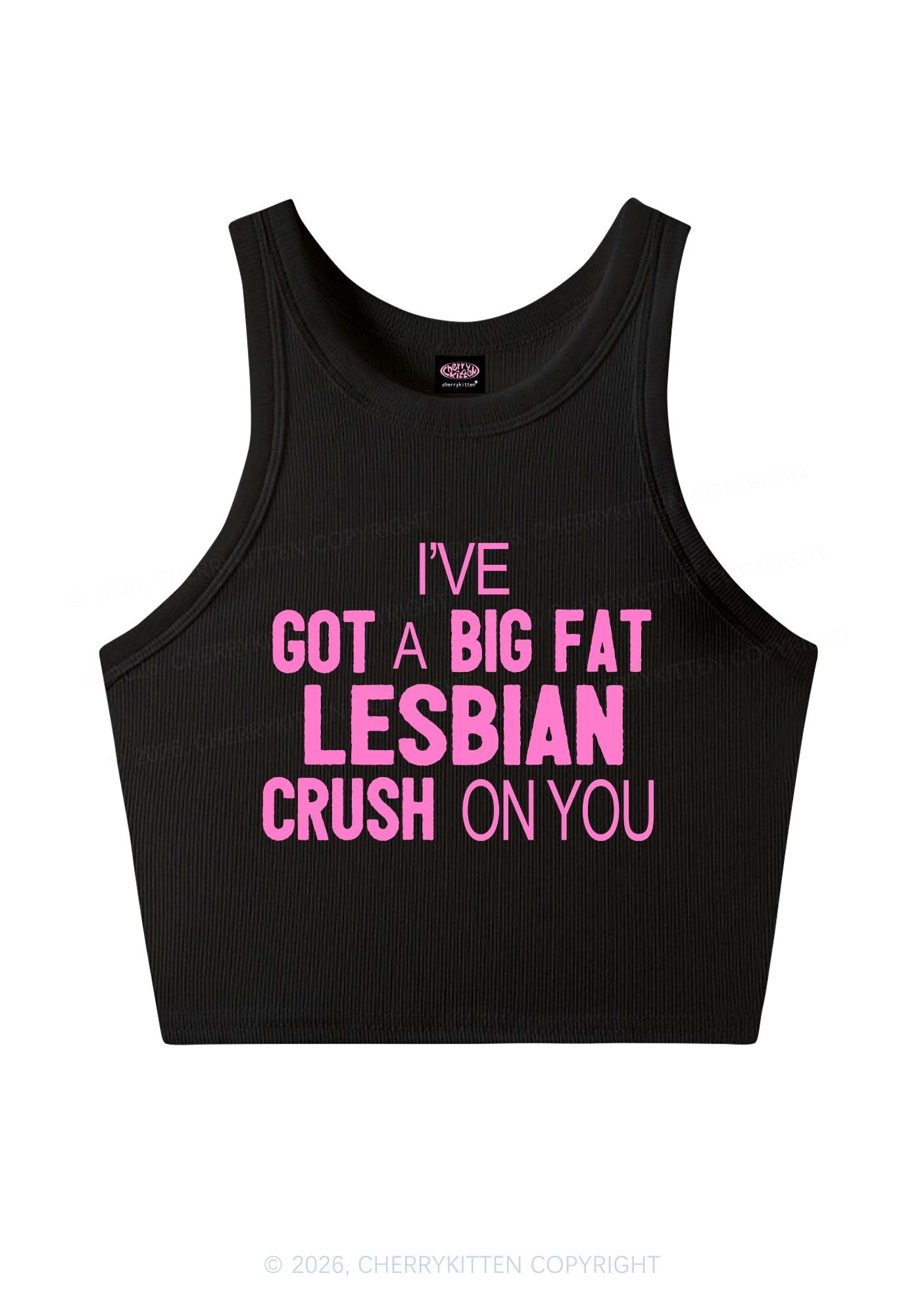 Big Fat Lesbian Crush Pride Y2K Crop Tank Top Cherrykitten