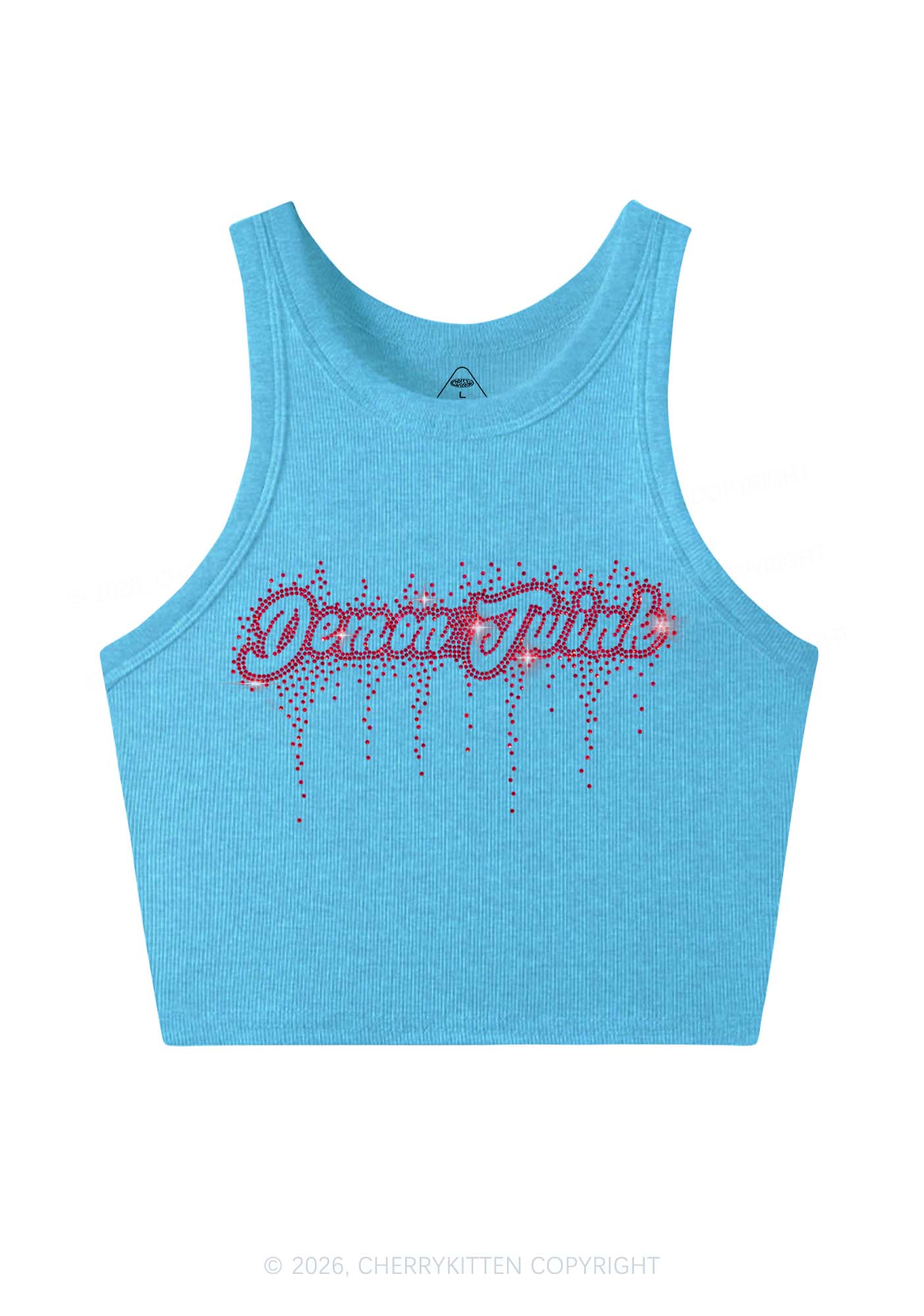 Rhinestone Demon Twink Pride Y2K Crop Tank Top Cherrykitten