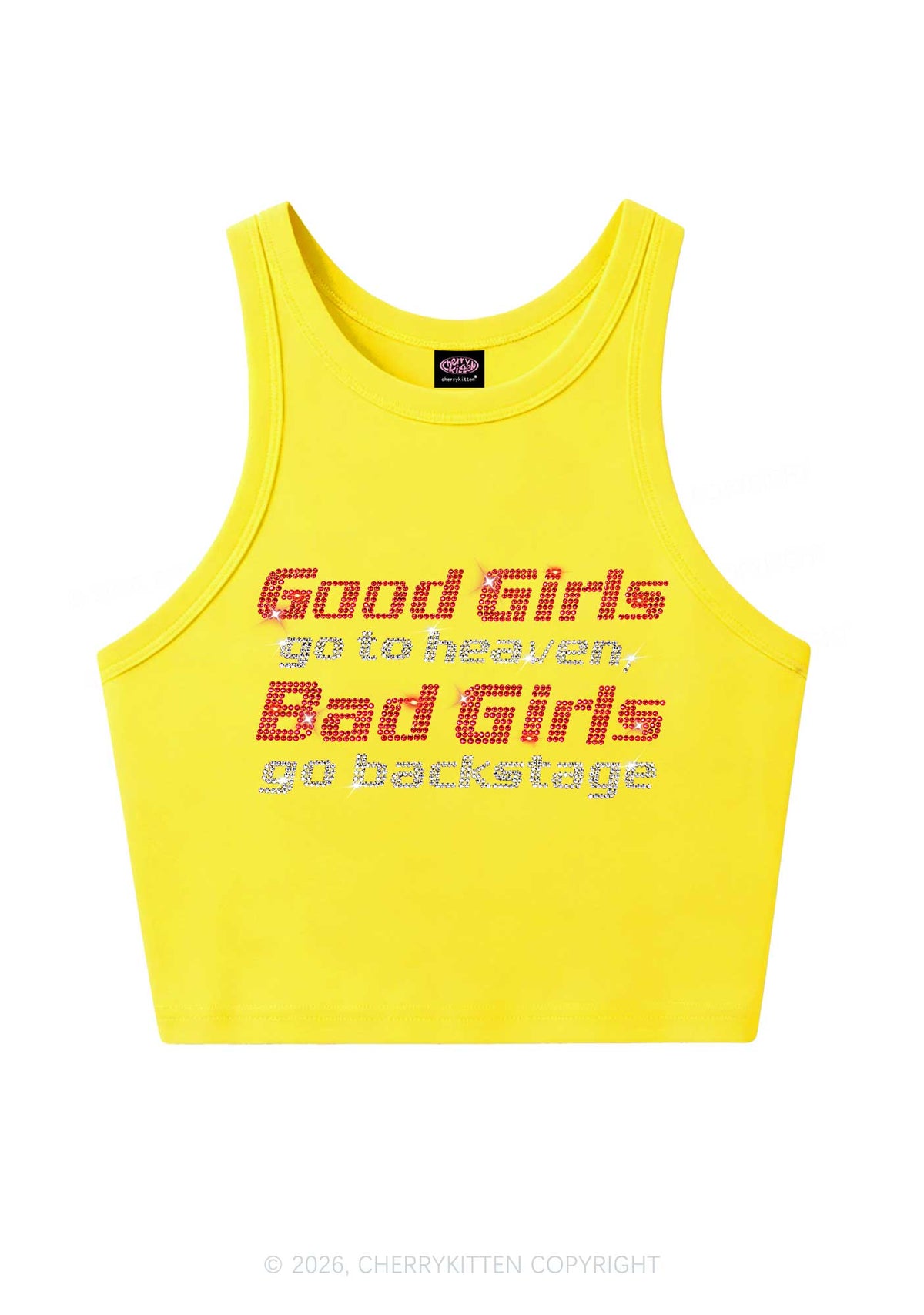 Rhinestone Bad Girls Go Backstage Y2K Crop Tank Top Cherrykitten