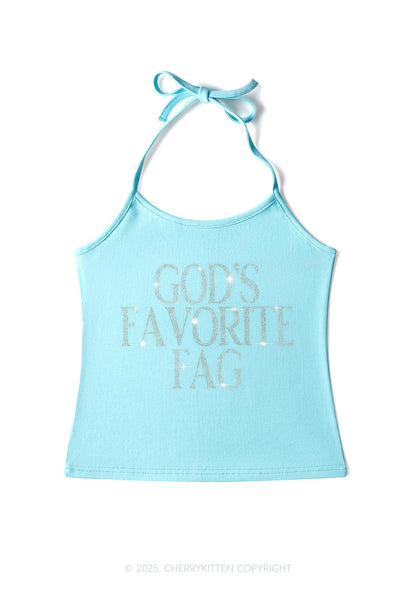 Rhinestone  Gods Favorite Fag Pride Y2K Halter Neck Cami Cherrykitten