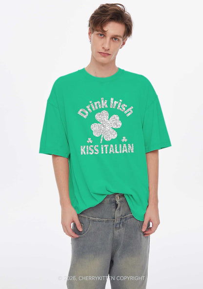 Glitter Drink Irish Kiss Italian St Patricks Y2K Shirts Washed Tee Cherrykitten