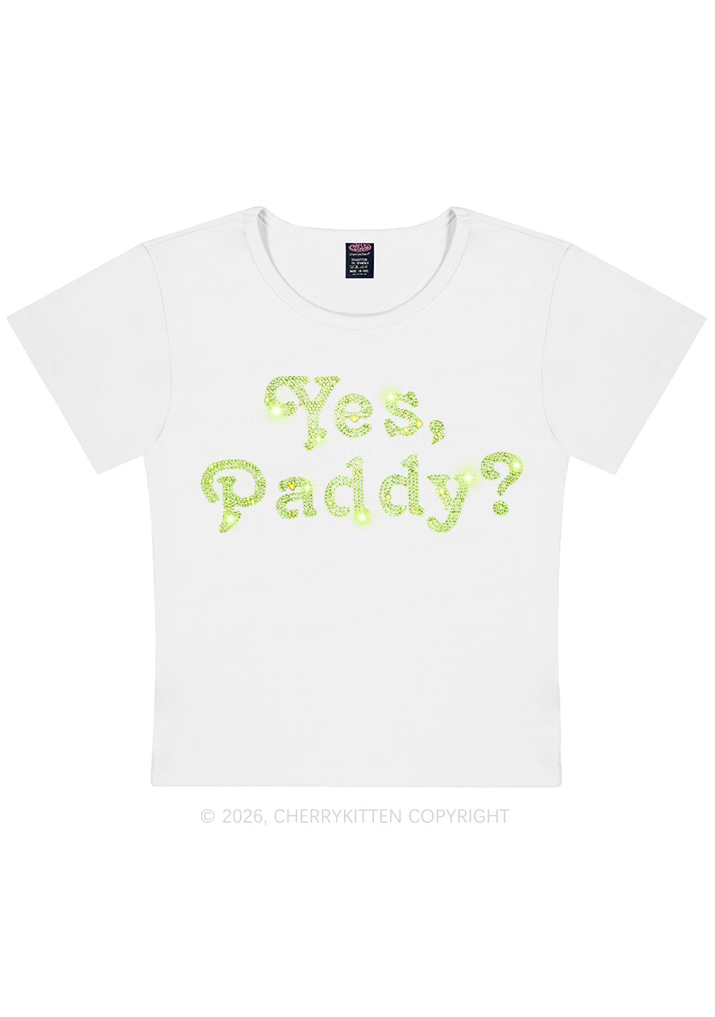 Rhinestone Yes Paddy St Patricks Y2K Baby Tee Cherrykitten