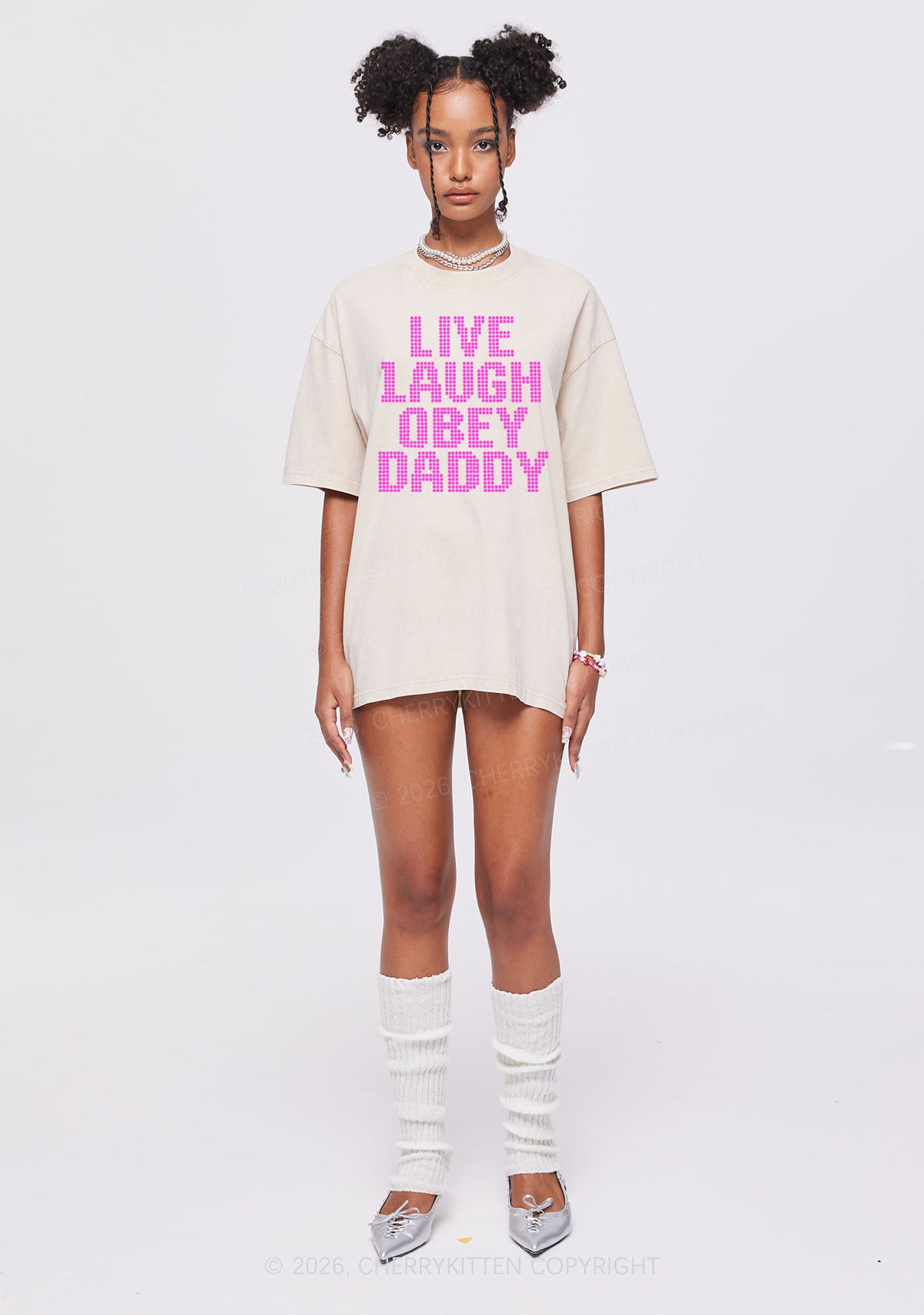 Live Laugh Obey Daddy Y2K Shirts Washed Tee Cherrykitten