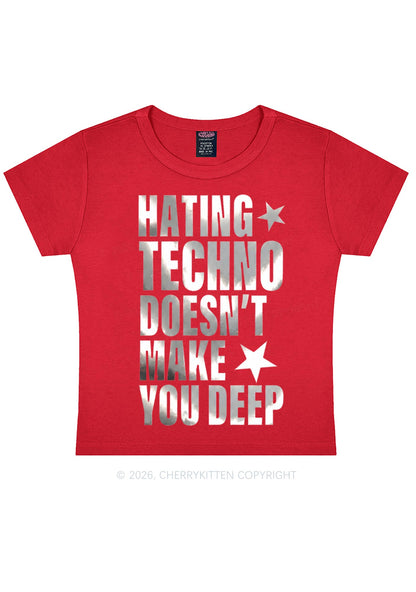 Hating Techno Silver Foil Printed Y2K Baby Tee Cherrykitten