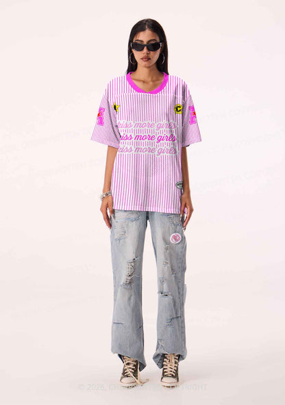 Kiss More Girls Pink Stripes Pride Y2K Sport Jersey Shirts Cherrykitten
