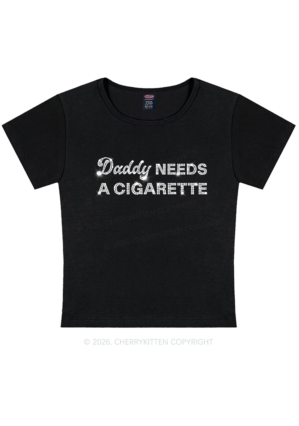 Rhinestone Daddy Needs A Cigarette Y2K Baby Tee Cherrykitten