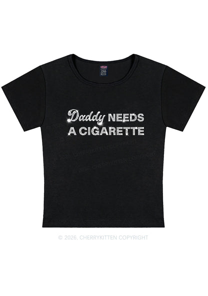 Rhinestone Daddy Needs A Cigarette Y2K Baby Tee Cherrykitten