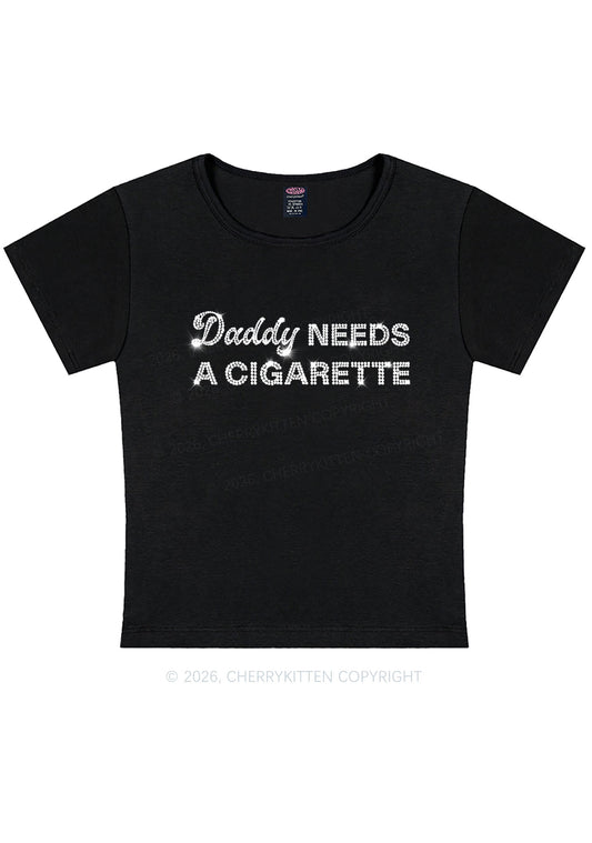 Rhinestone Daddy Needs A Cigarette Y2K Baby Tee Cherrykitten