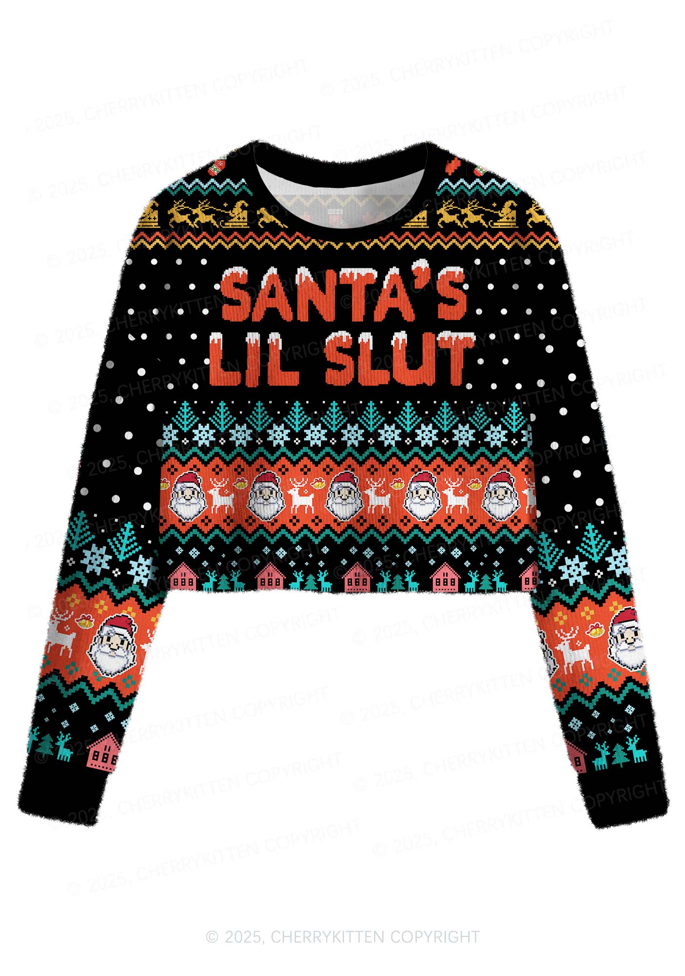 Santas Lil Slxt Y2K Christmas Crop Knit Sweatshirt Cherrykitten