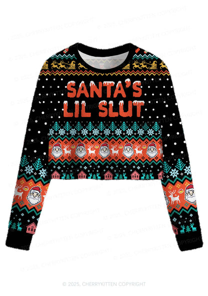 Santas Lil Slxt Y2K Christmas Crop Knit Sweatshirt Cherrykitten