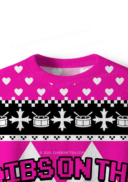 Hot Pink Dibs On The Drummer Y2K Christmas Knit Sweatshirt Cherrykitten