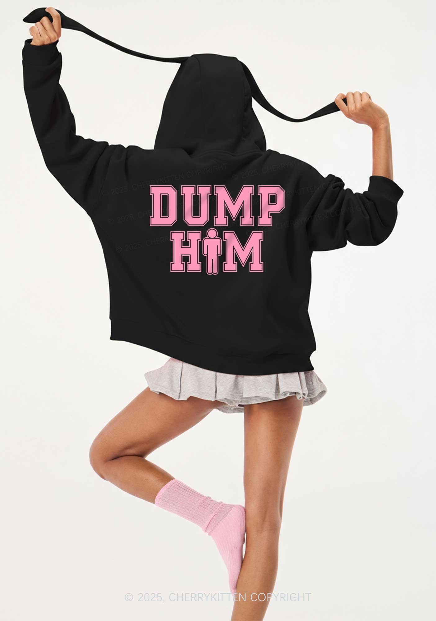 Dump Him Y2K Bunny Ear Zip Hoodie Cherrykitten