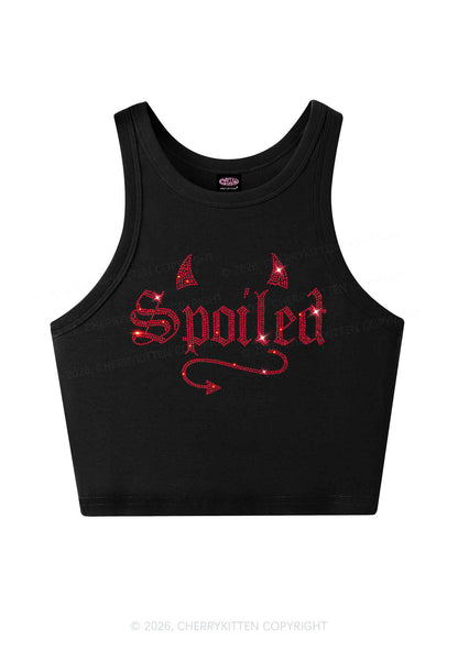 Rhinestone Spoiled Devil Horn Y2K Crop Tank Top Cherrykitten