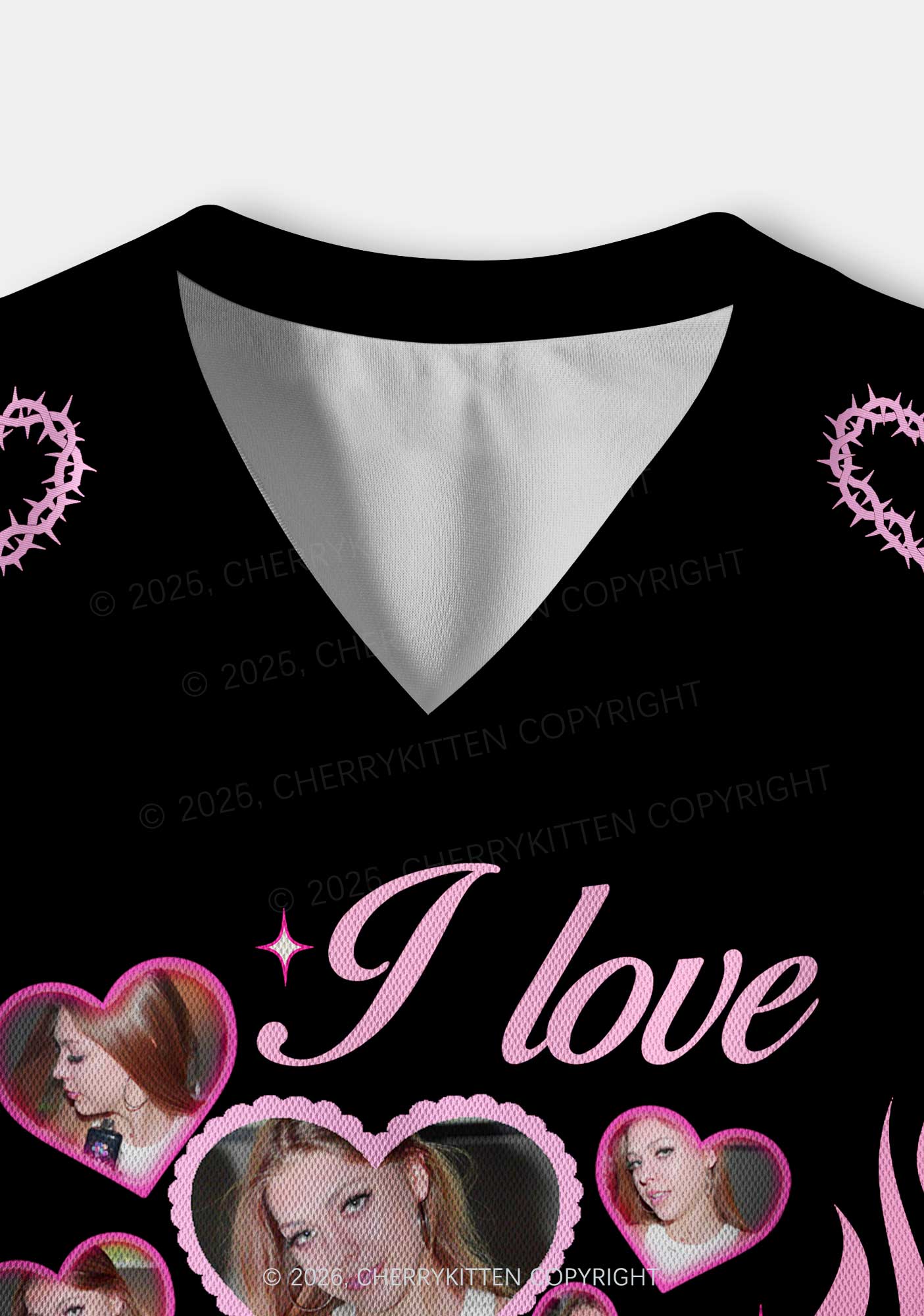 Custom Photos Pink Flame I Love My GF BF Y2K Crop Sport Jersey Shirts Cherrykitten