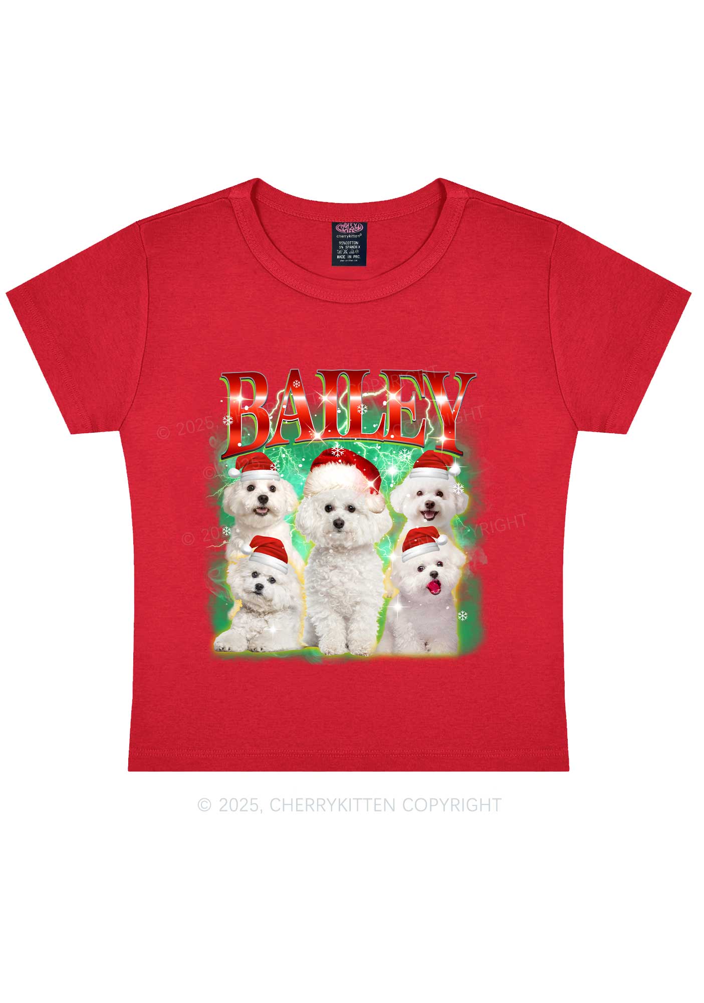 Custom Christmas Puppy Y2K Baby Tee Cherrykitten