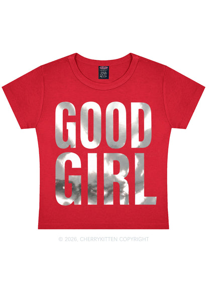 Good Girl Silver Foil Printed Y2K Baby Tee Cherrykitten