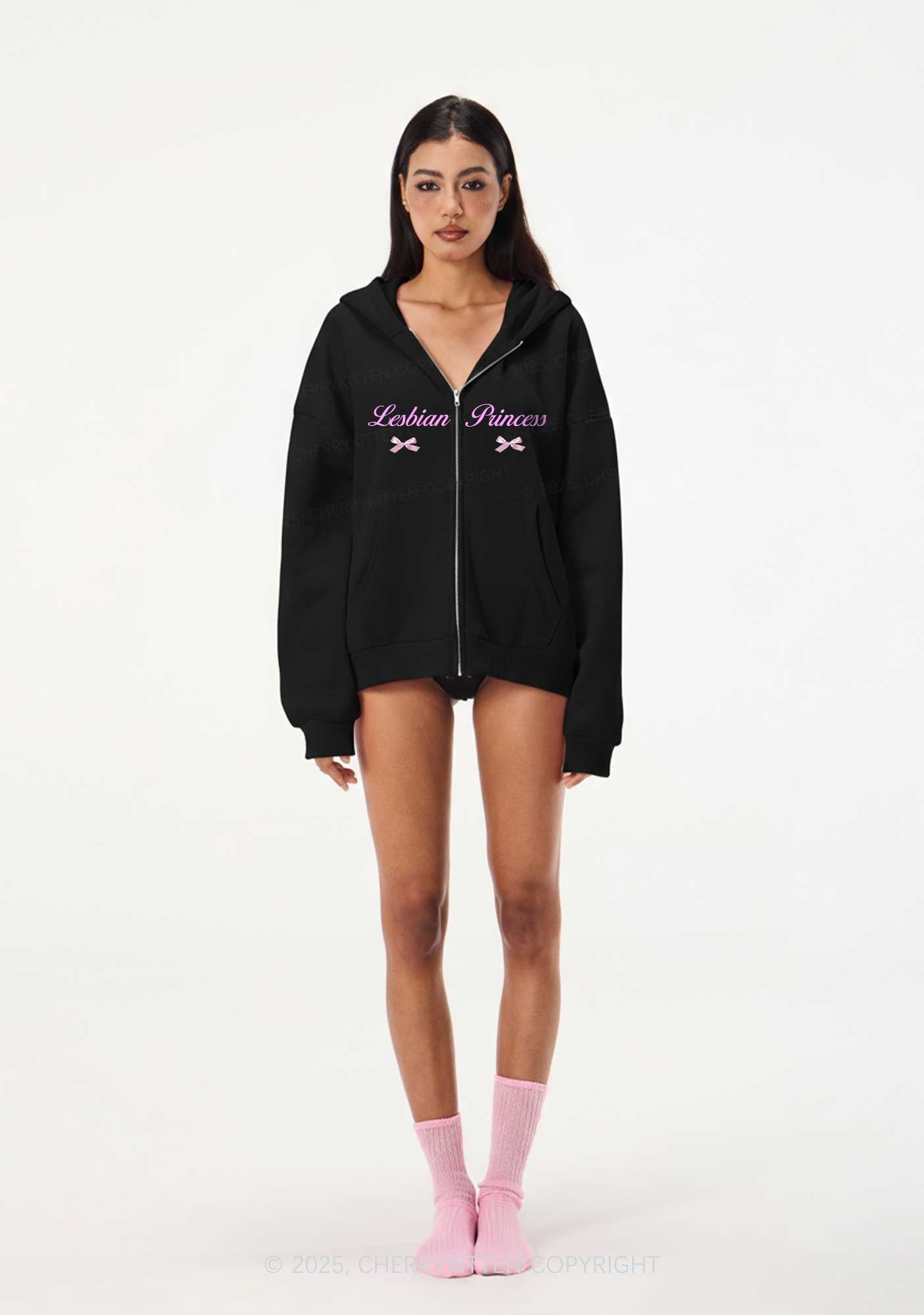 Lesbian Princess Pride Y2K Bunny Ear Zip Hoodie Cherrykitten