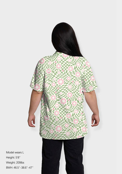 Checkerboard Pink Daisy Print Shirts