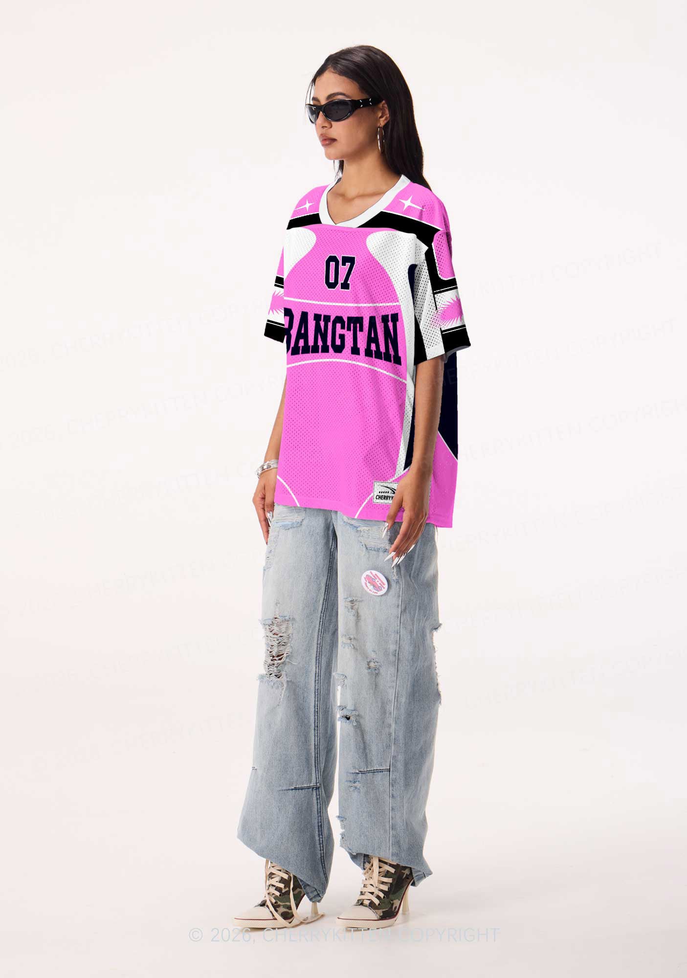 Hot Pink Korean Boys Y2K Sport Jersey Shirts Cherrykitten