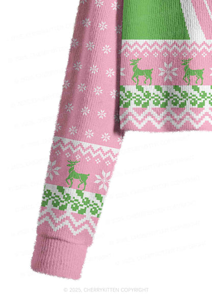 Cxxt Stars Y2K Christmas Crop Knit Sweatshirt Cherrykitten