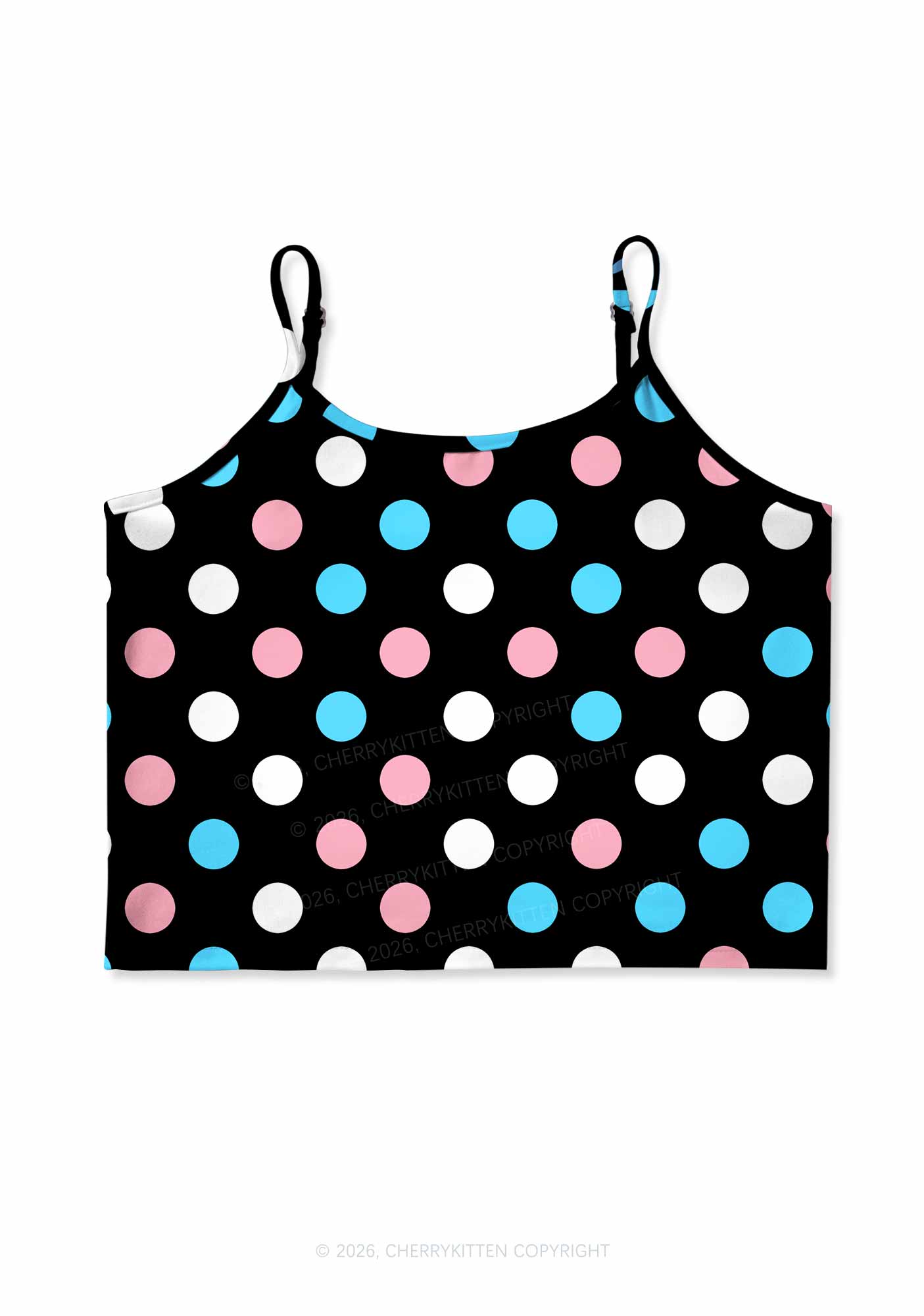 Trans Dots On Black Pride Y2K Print Cami Crop Top Cherrykitten