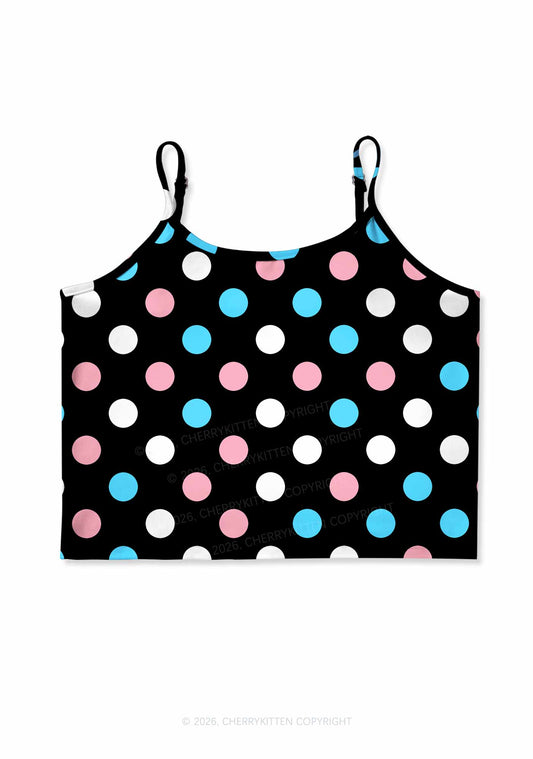 Trans Dots On Black Pride Y2K Print Cami Crop Top Cherrykitten