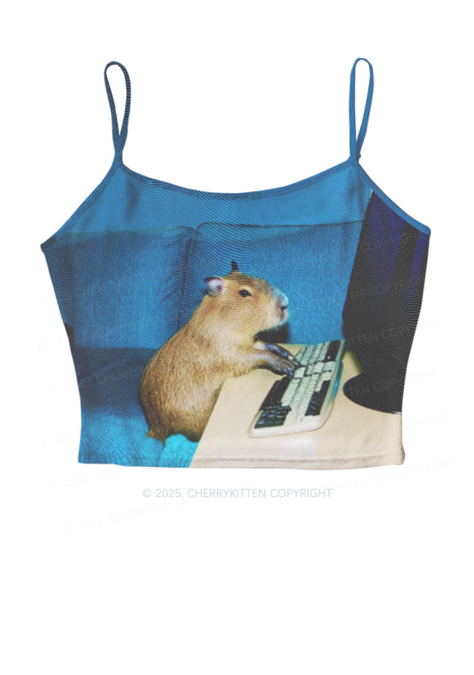 Keyboard Capybara Y2K Mesh Cami Tank Cherrykitten