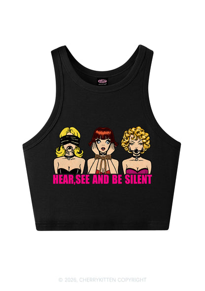 Hear See Be Silent Y2K Crop Tank Top Cherrykitten