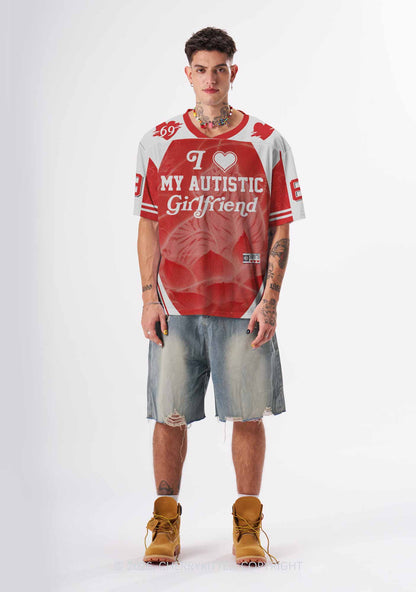 Red I Love My Autistic GF Y2K Sport Jersey Shirts Cherrykitten