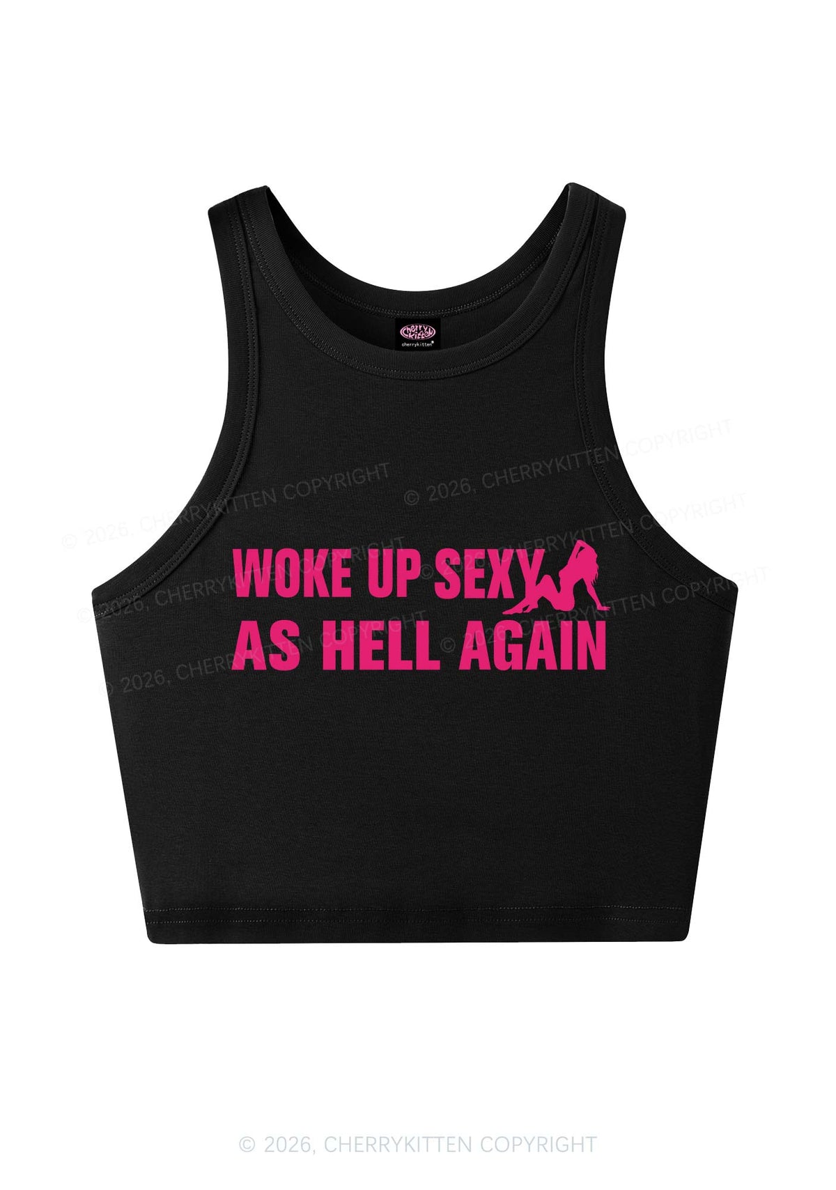 Woke Up As Hell Again Y2K Crop Tank Top Cherrykitten