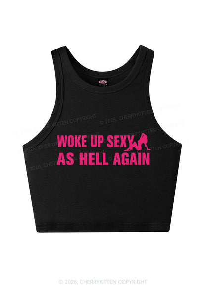 Woke Up As Hell Again Y2K Crop Tank Top Cherrykitten