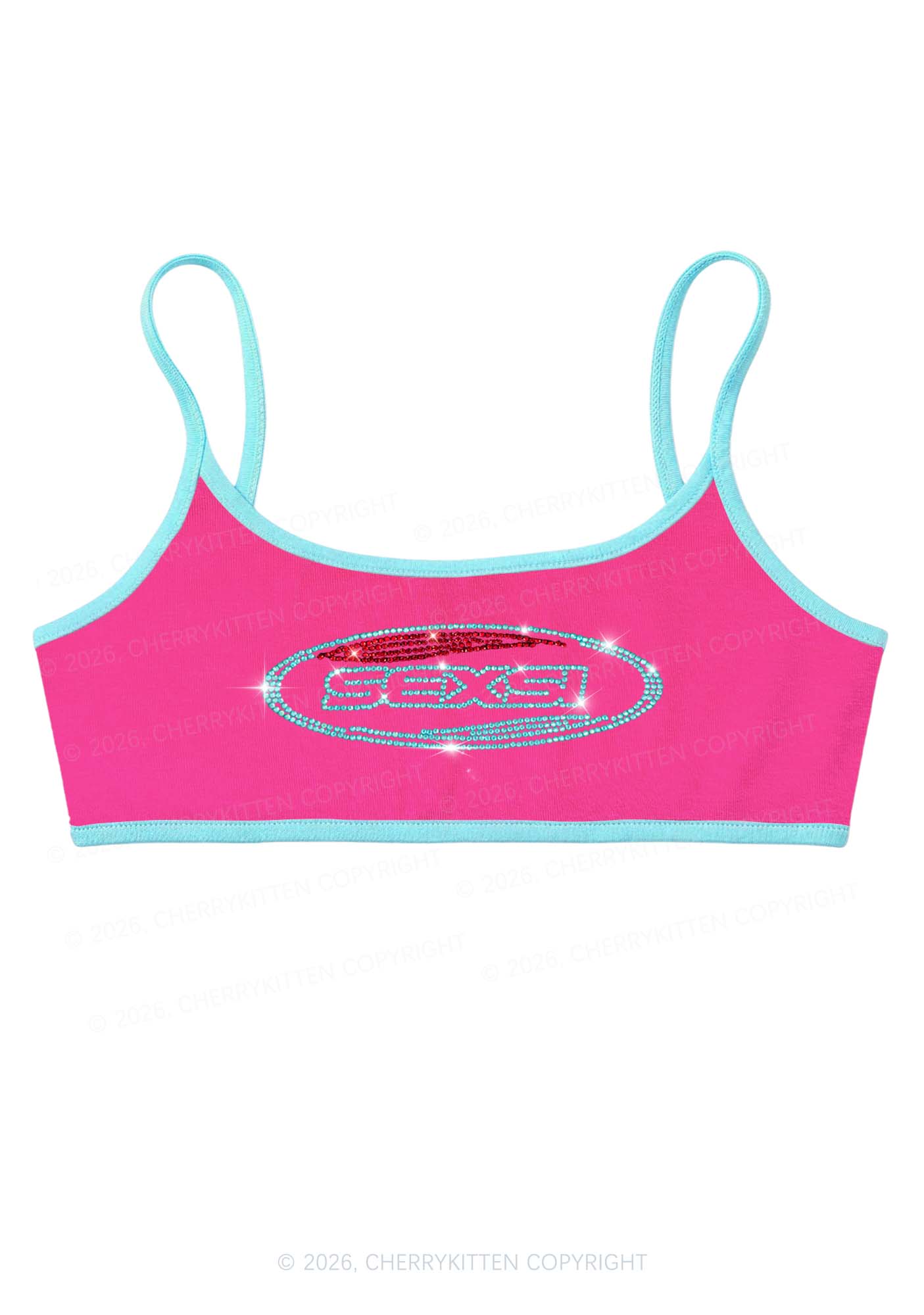 Rhinestone Sexsi Slogan Y2K Super Crop Cami Cherrykitten