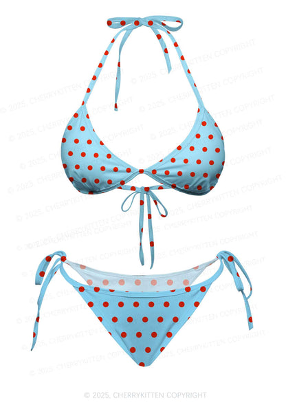 Blue And Red Dots Y2K Print Bikini Set Cherrykitten