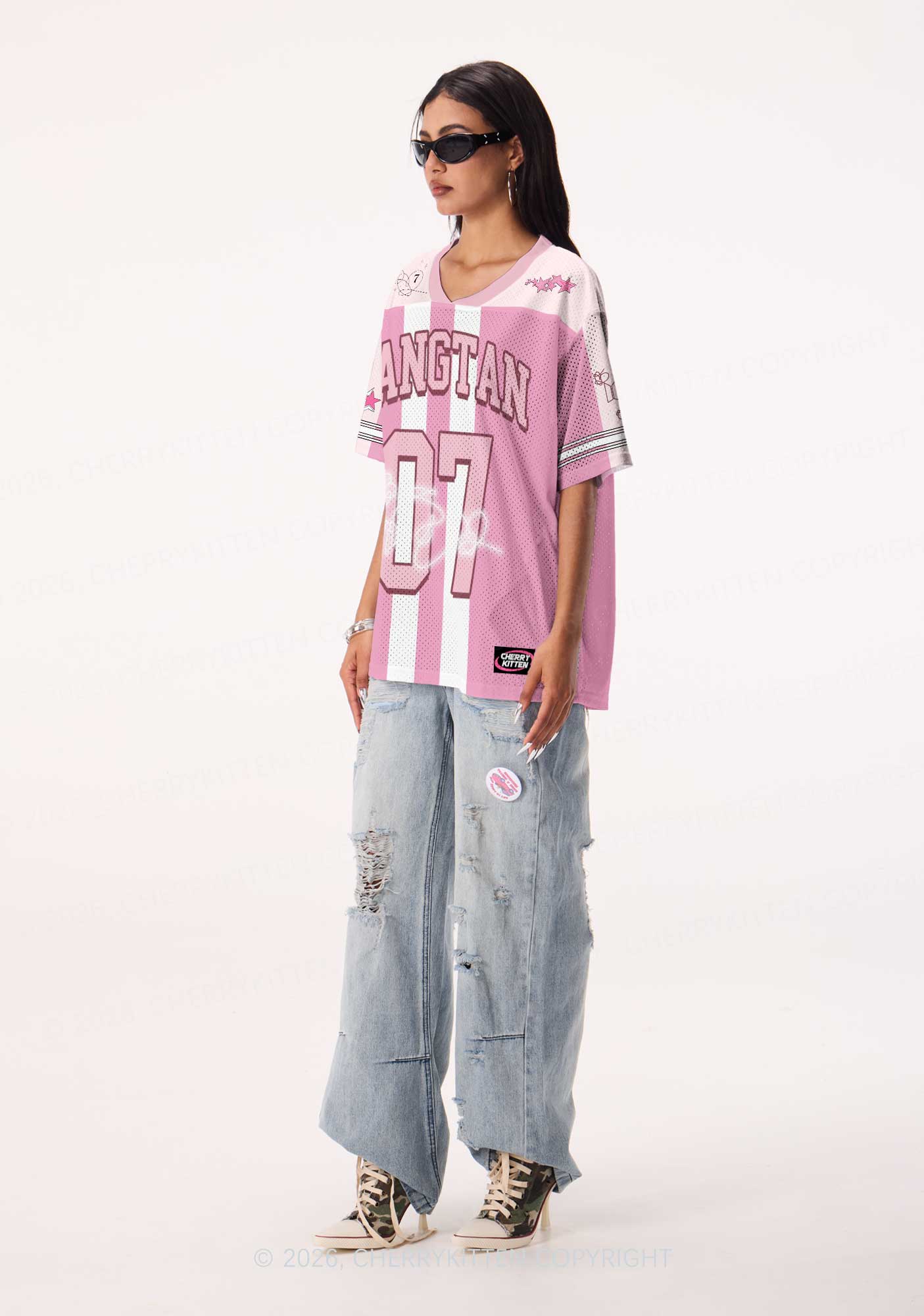 Pink Sakura Korean Boys Y2K Sport Jersey Shirts Cherrykitten