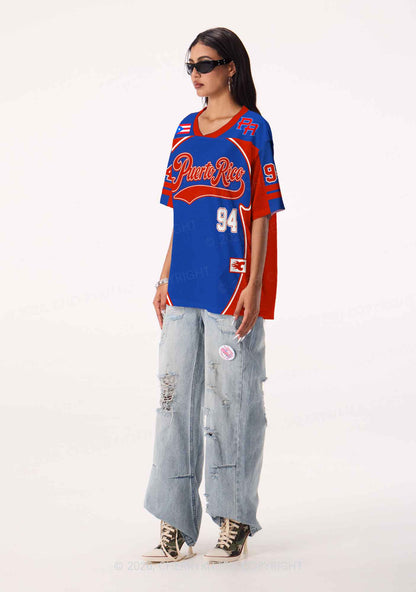 Red Blue Color Block PR Y2K Sport Jersey Shirts Cherrykitten