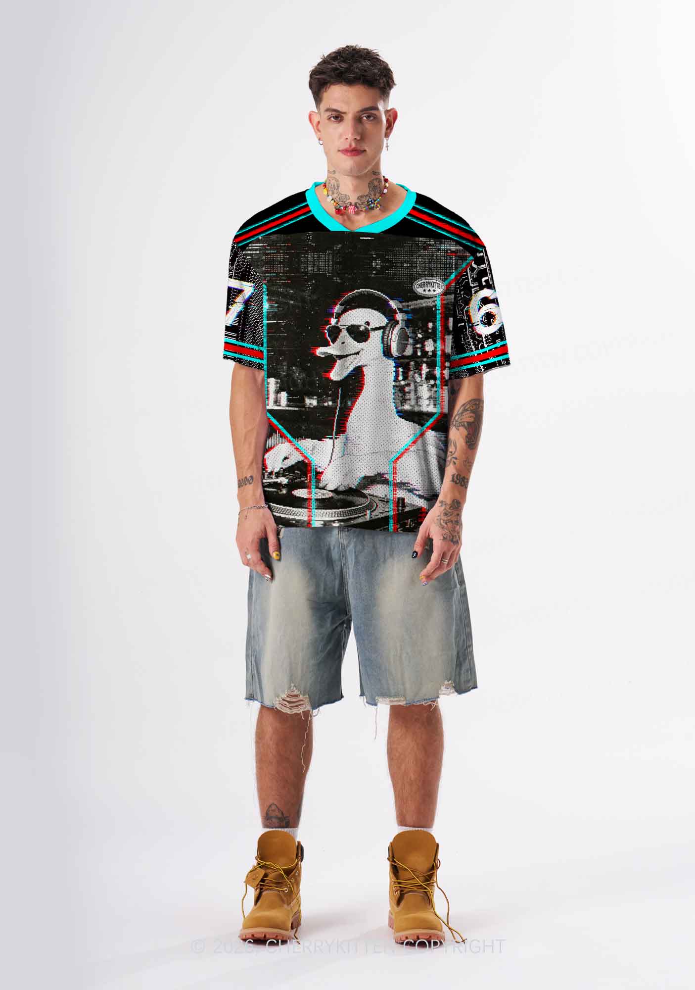 Retro Glitch DJ Duck Y2K Sport Jersey Shirts Cherrykitten