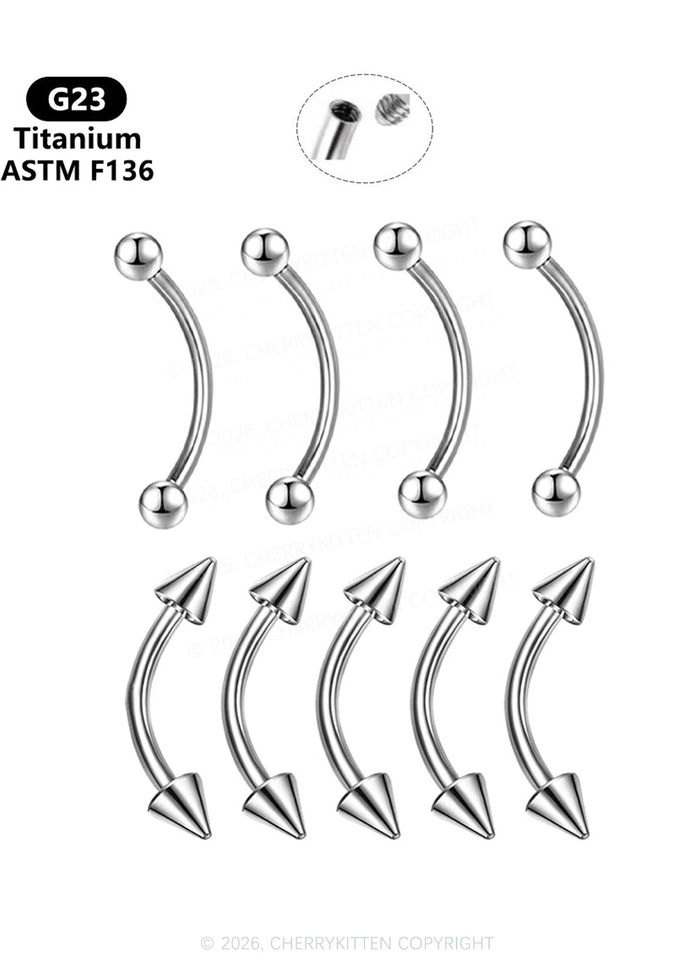 1pc Titanium Eyebrow Ring Y2K Piercing Cherrykitten