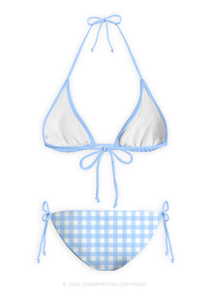 Blue Plaid Lesbian Princess Pride Y2K Print Bikini Set Cherrykitten