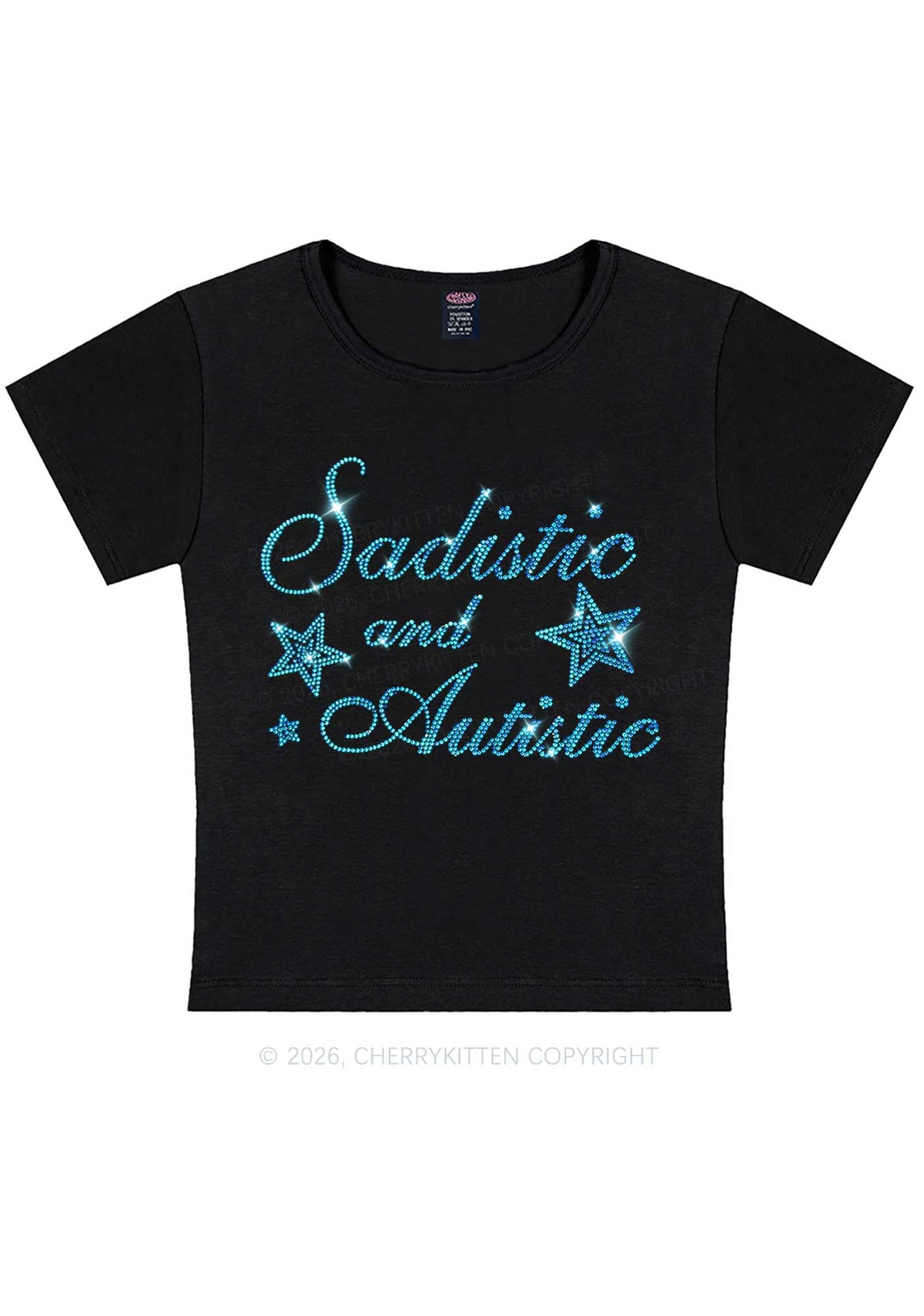 Rhinestone Sadistic And Autistic Y2K Baby Tee Cherrykitten