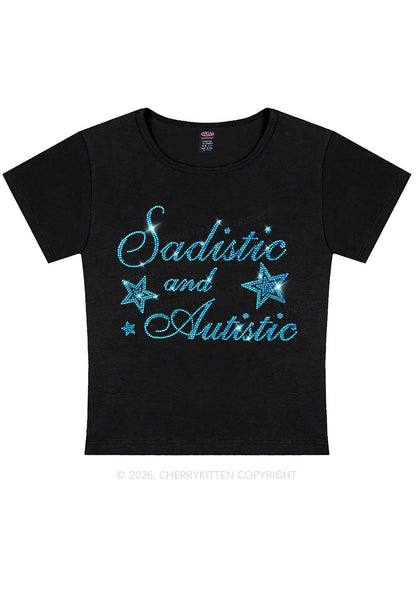 Rhinestone Sadistic And Autistic Y2K Baby Tee Cherrykitten
