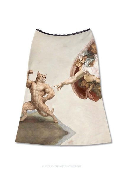 Gym Cat God Touch Y2K Print Midi Skirt Cherrykitten
