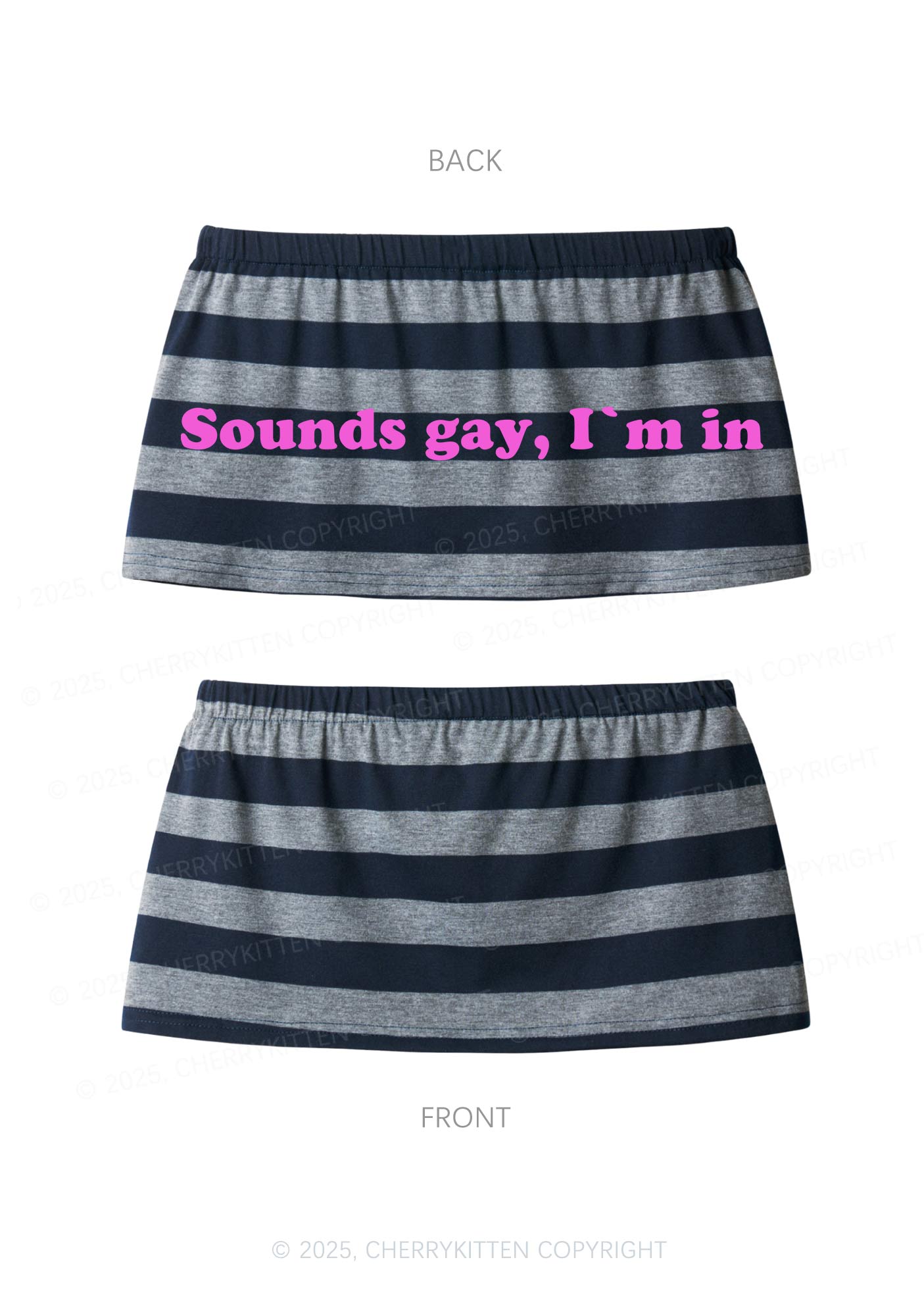 Sounds Gay Pride Y2K Navy Grey Striped Mini Skirt Cherrykitten