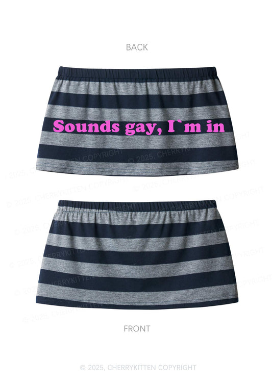 Sounds Gay Pride Y2K Navy Grey Striped Mini Skirt Cherrykitten