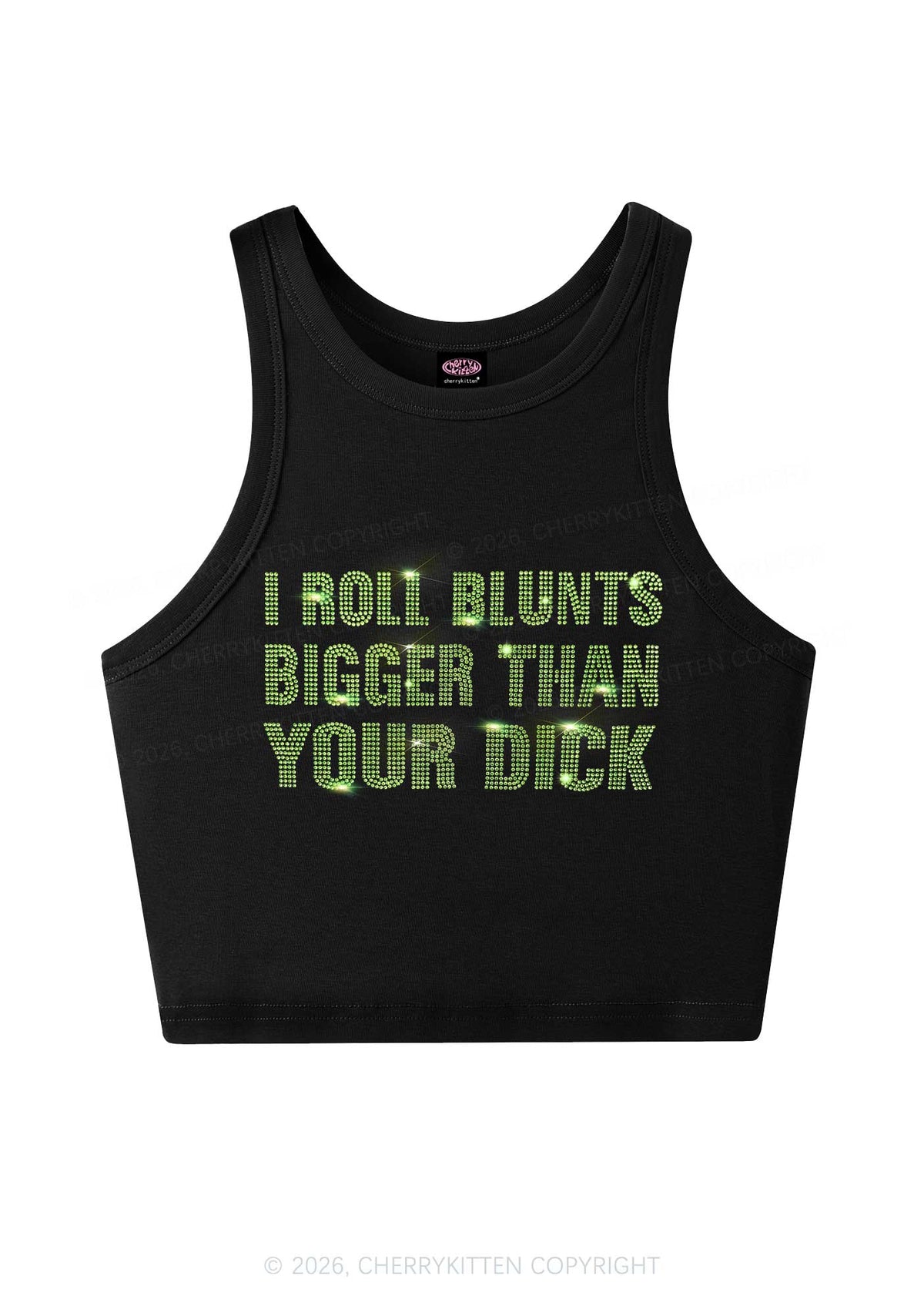 Rhinestone I Roll Blunts Y2K Crop Tank Top Cherrykitten