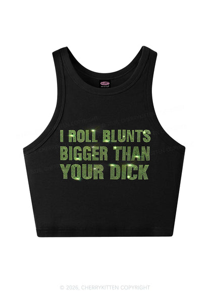 Rhinestone I Roll Blunts Y2K Crop Tank Top Cherrykitten
