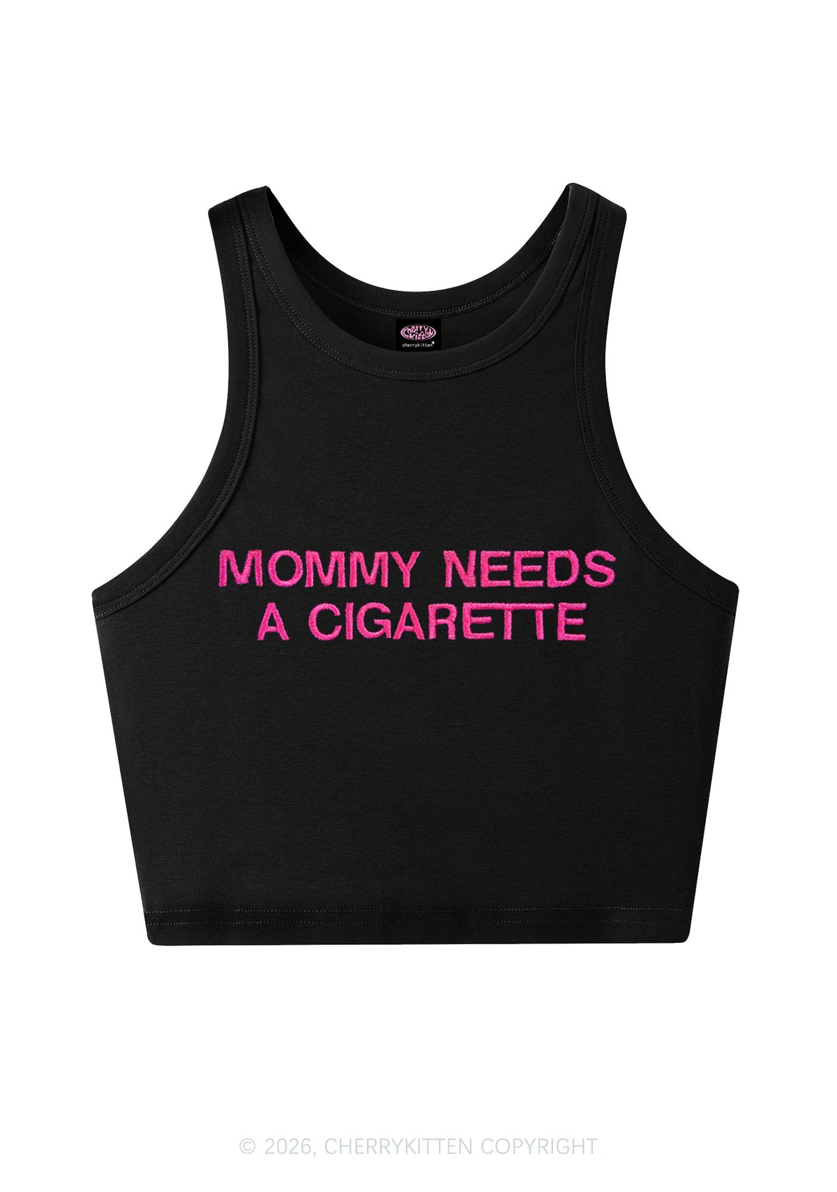 Embroidered Mommy Needs A Cigarette Y2K Crop Tank Top Cherrykitten