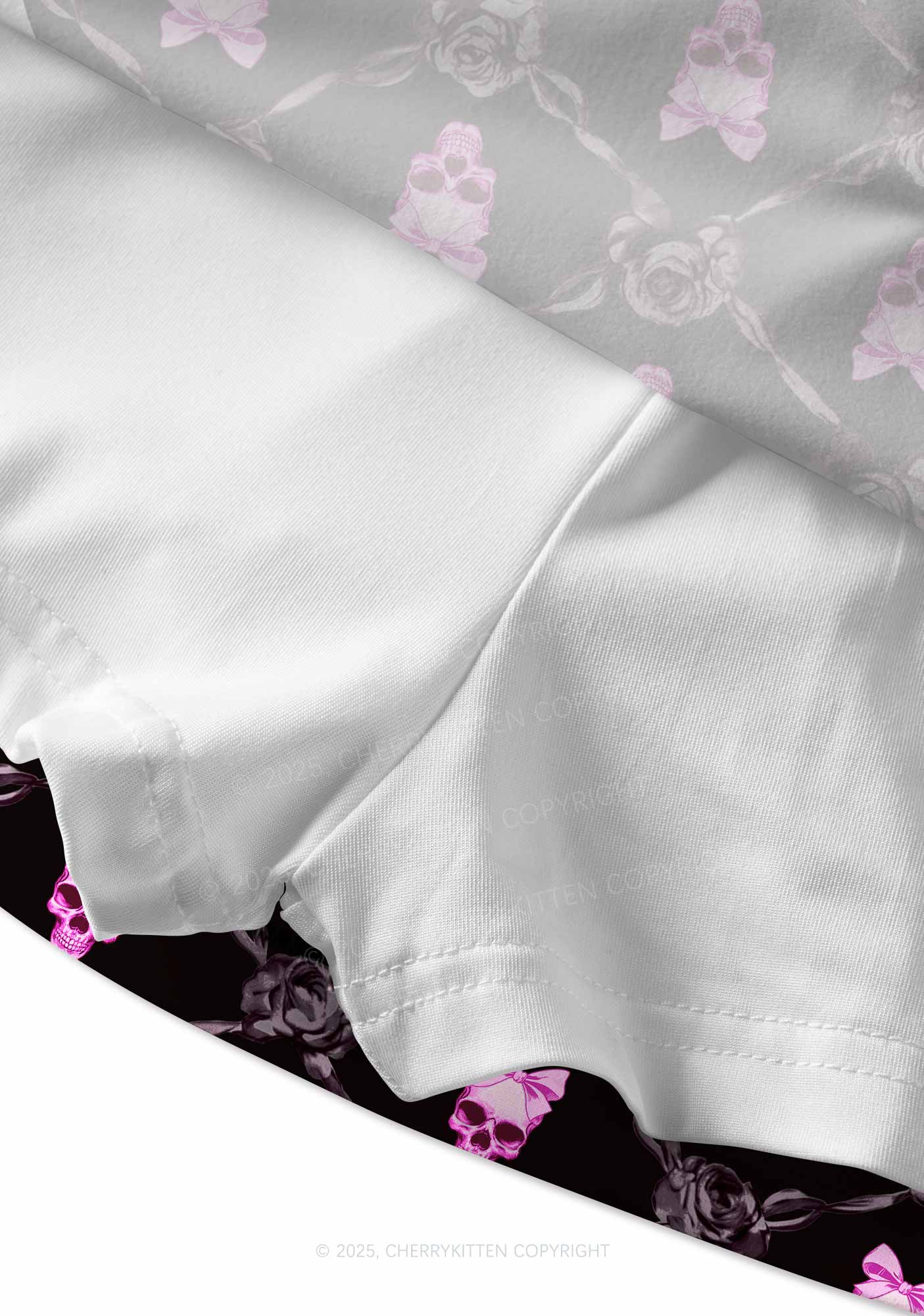 Halloween Pink Skull Y2K Print Mini Skirt Cherrykitten