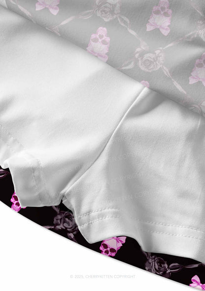 Halloween Pink Skull Y2K Print Mini Skirt Cherrykitten