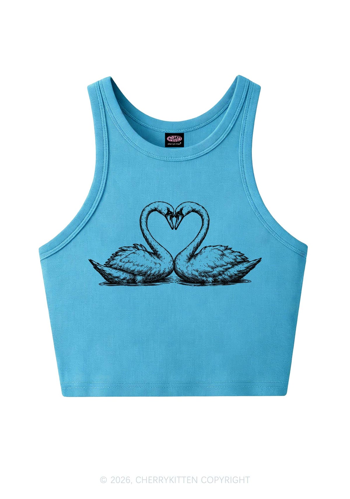 Pink Swans Heart Y2K Crop Tank Top Cherrykitten