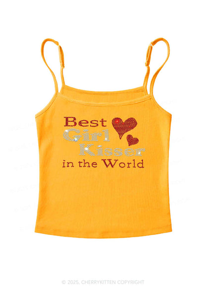 Rhinestone Best Girl Kisser Pride Y2K Spaghetti Strap Cami Cherrykitten